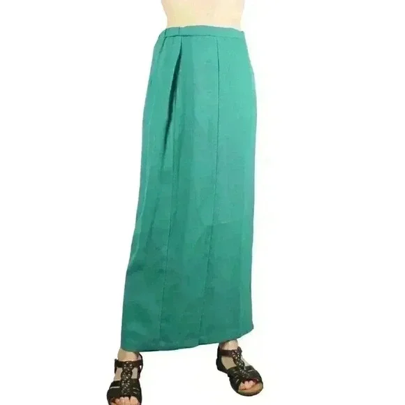 Vintage Teal Slit Maxi Pencil Skirt - Picture 2 of 4